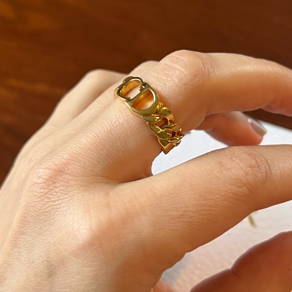Dior Gold-Tone Link Logo Ring - Picture 3 of 8
